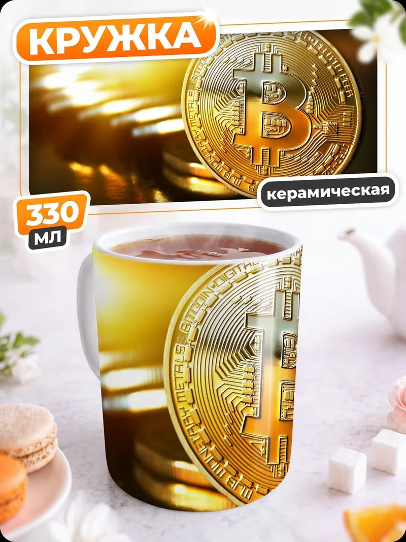 Кружка керамическая Биткоин монета золото