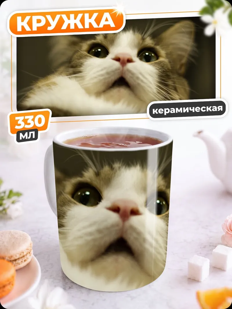 Кружка керамическая Кот смотрит вверх