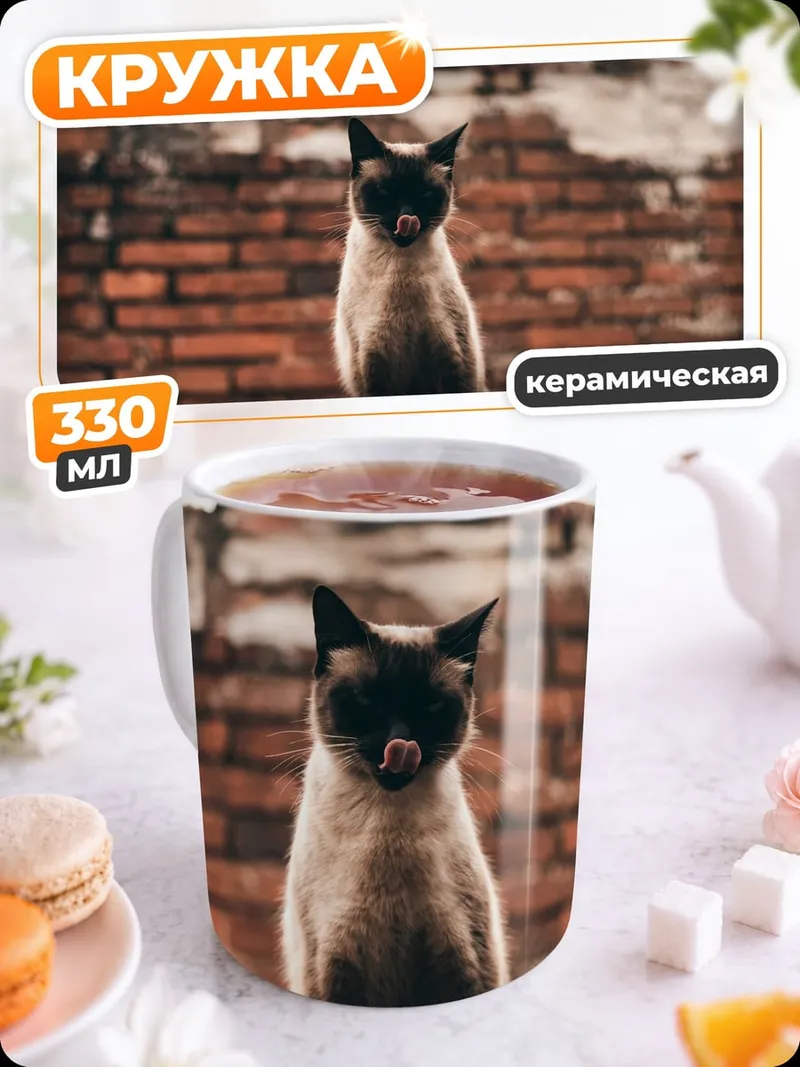 Кружка керамическая Кот на стене
