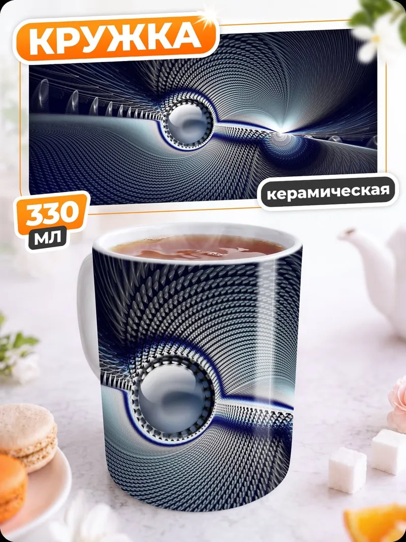 Кружка керамическая абстрактная синяя спираль