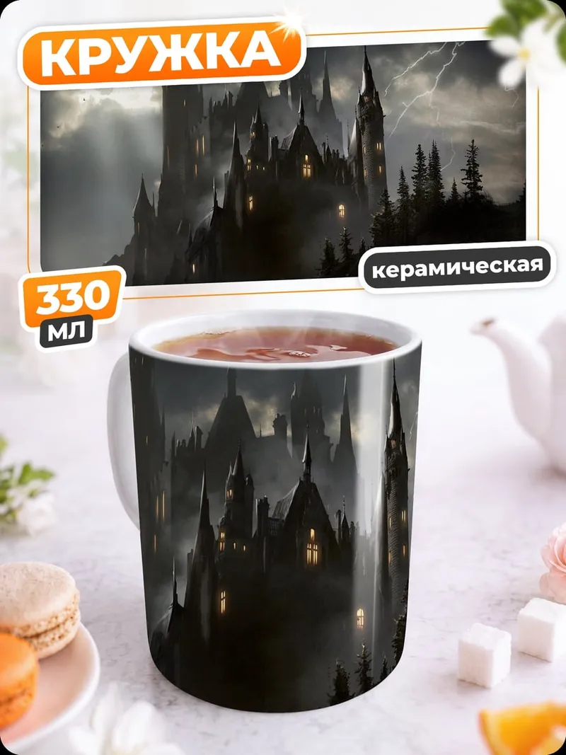 Кружка керамическая Мрачный замок гроза