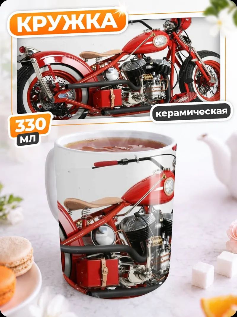 Кружка керамическая Красный мотоцикл