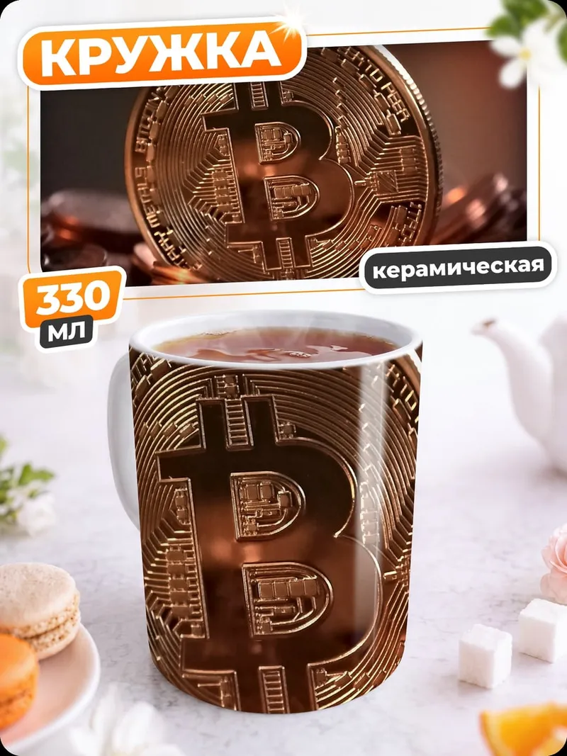 Кружка керамическая золотой биткоин