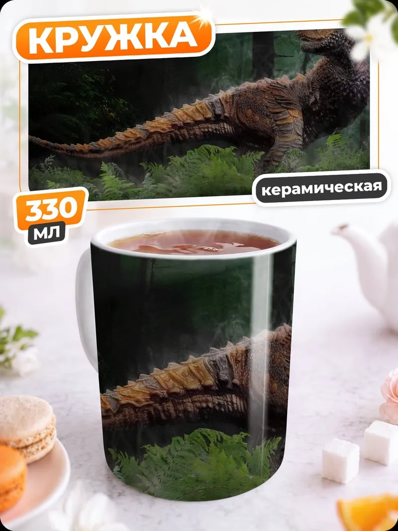 Кружка керамическая динозавр в лесу