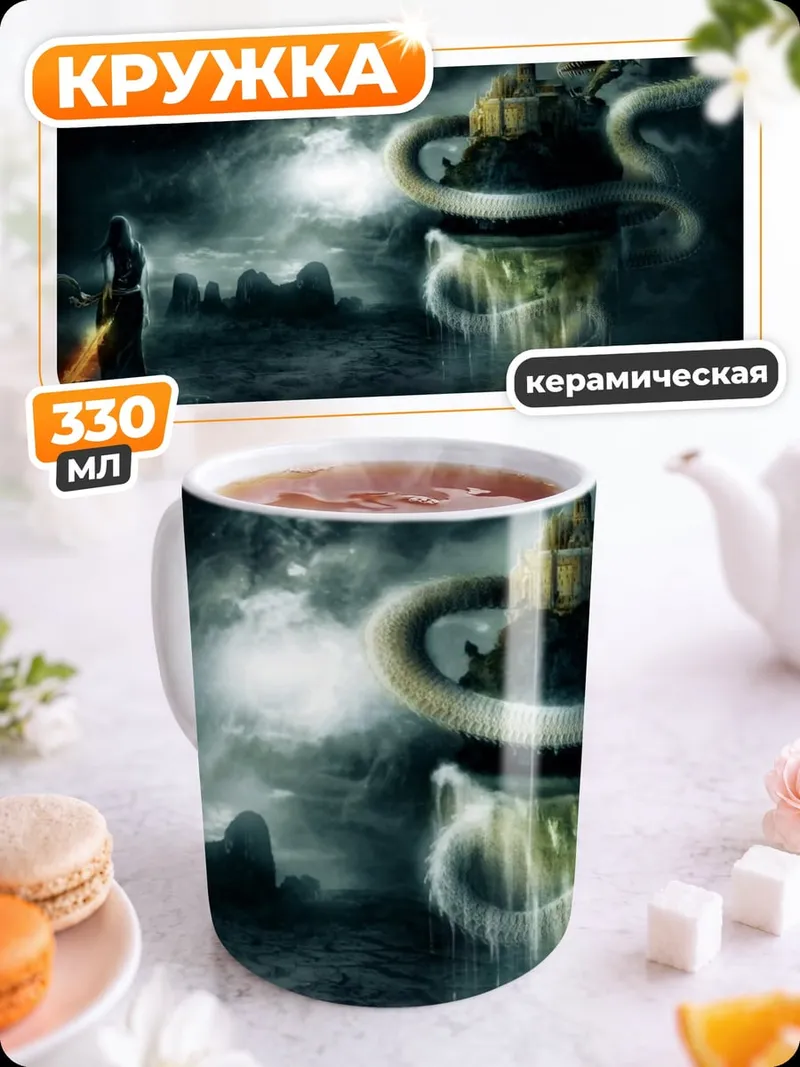 Кружка керамическая Воин у башни дракона