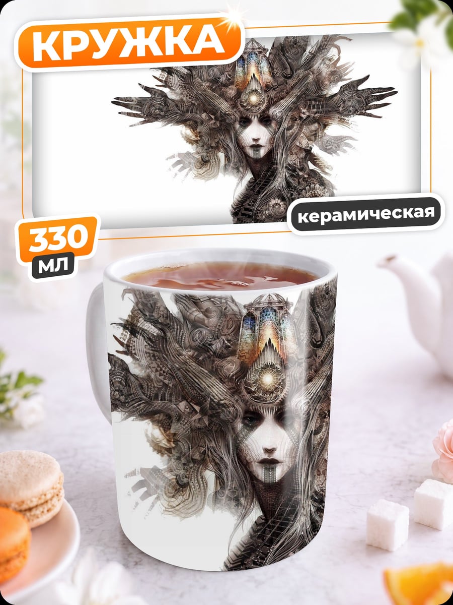 Кружка керамическая девушка с перьями