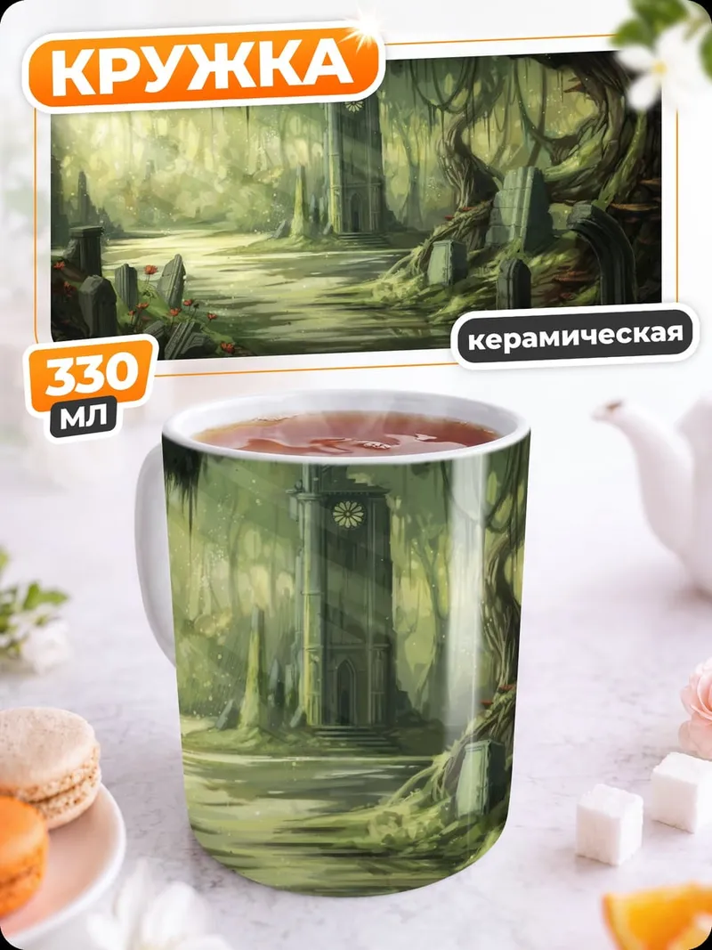 Кружка керамическая заброшенный храм лес