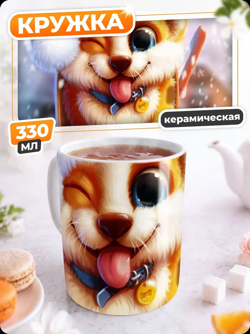 Кружка керамическая Счастливый щенок Санта