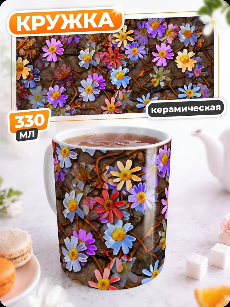 Кружка керамическая Цветочный узор