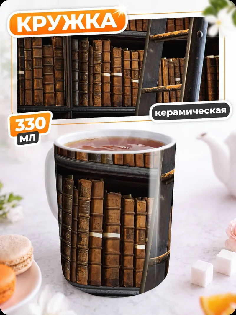 Кружка керамическая старая библиотека лестница