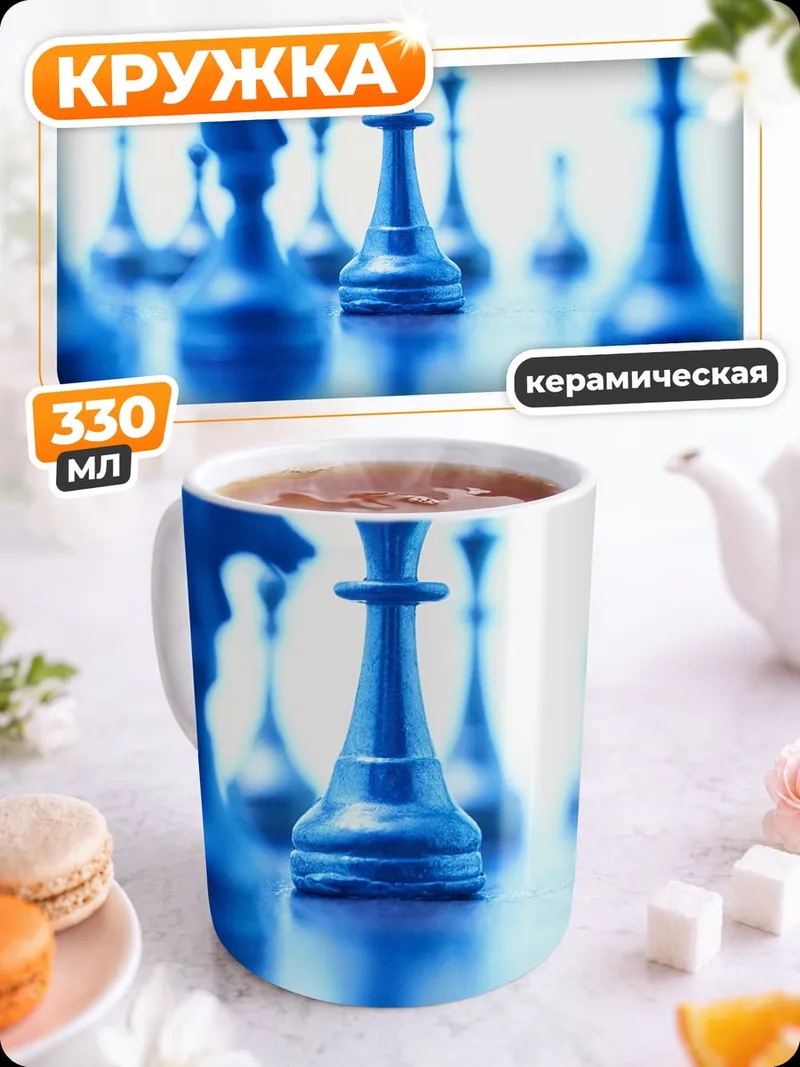 Кружка керамическая Синие шахматы