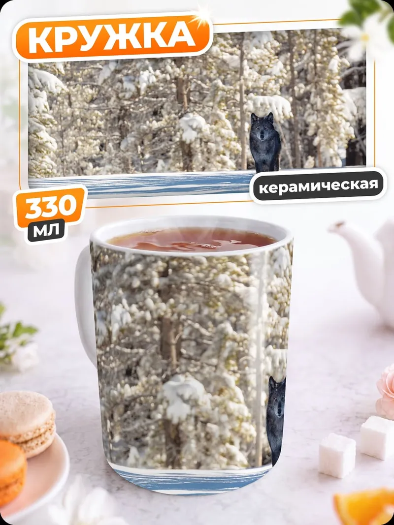 Кружка керамическая Черный волк