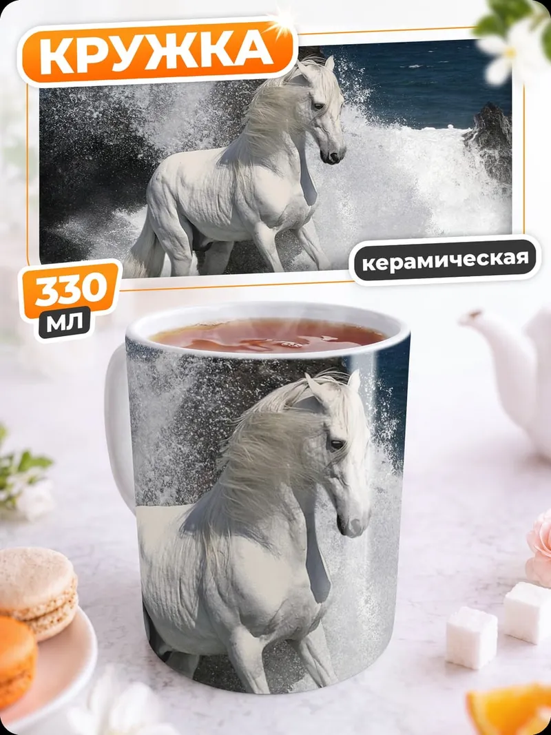 Кружка керамическая Белый конь волны