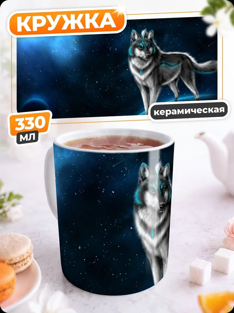 Кружка керамическая космический волк