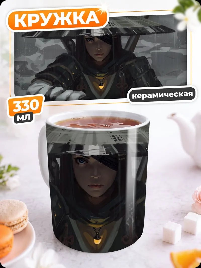 Кружка керамическая Девушка в футуристичном шлеме