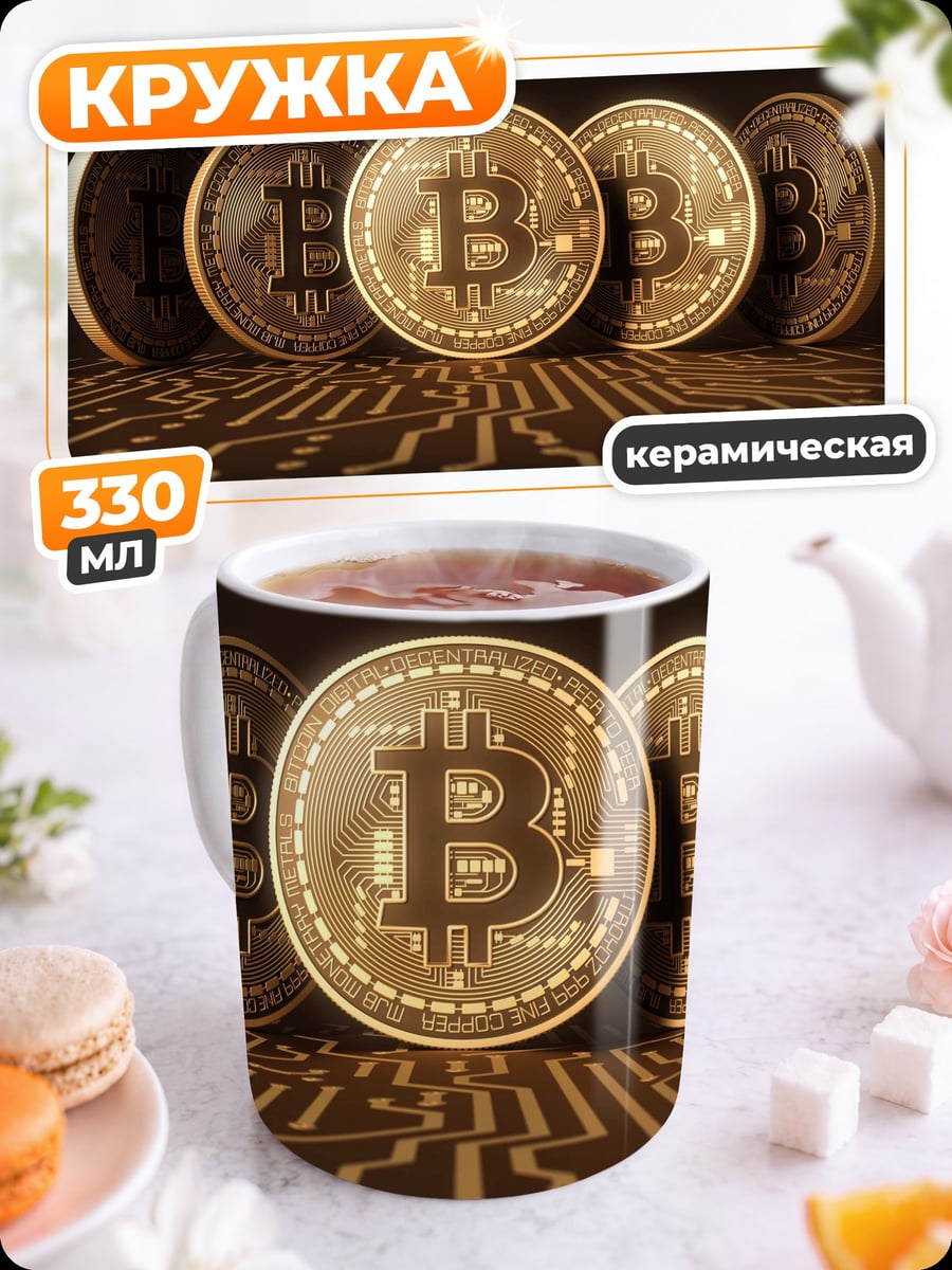 Кружка керамическая Золотые биткоины