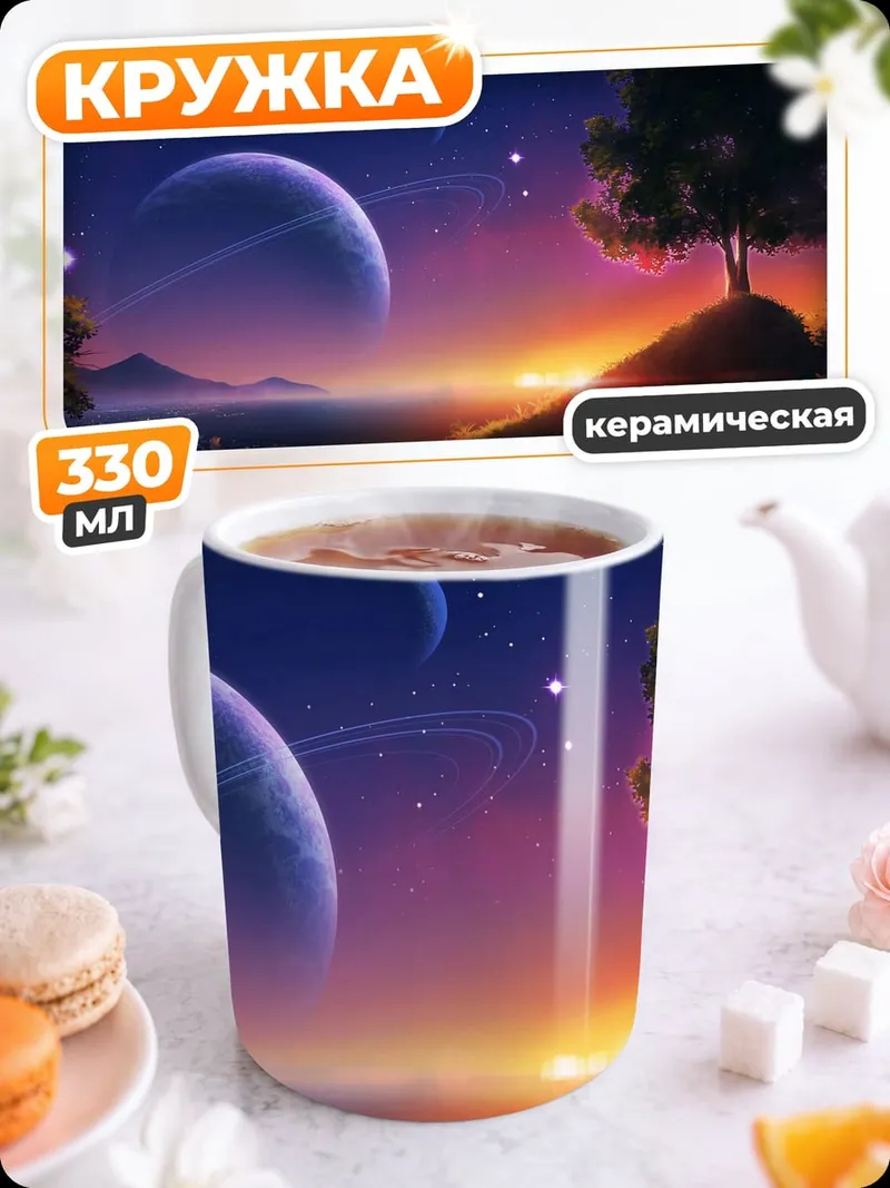 Кружка керамическая Космический пейзаж с планетами