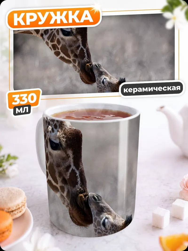 Кружка керамическая мама жираф детеныш