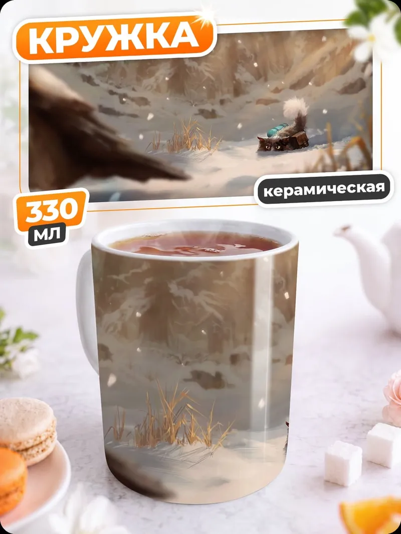 Кружка керамическая Зимний пейзаж с птицей