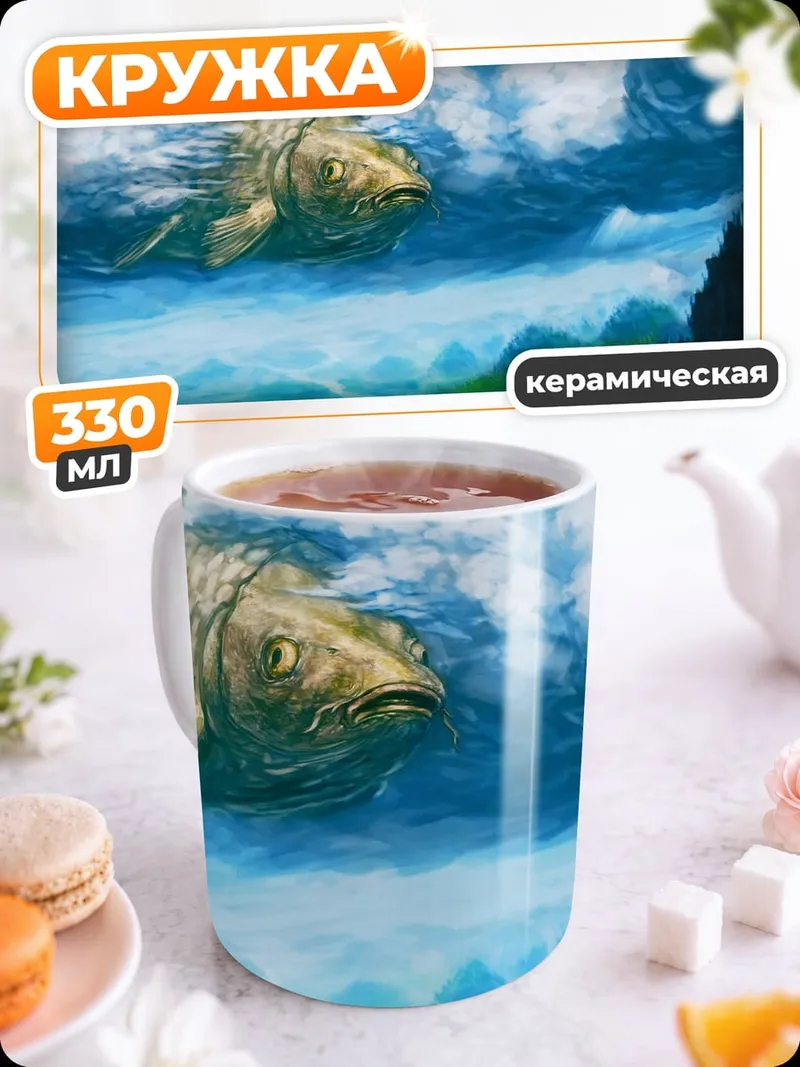 Кружка керамическая летающая рыба облака