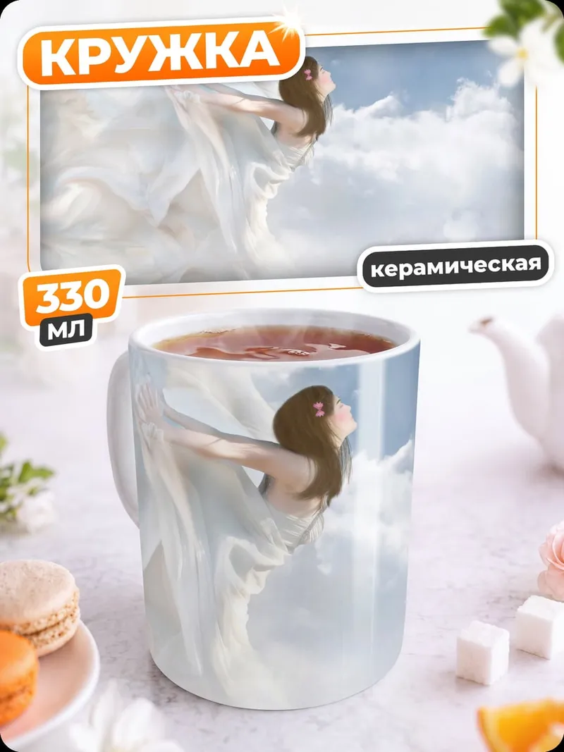 Кружка керамическая ангел в белом