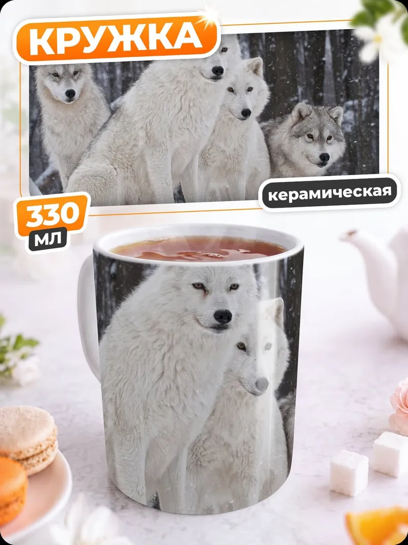 Кружка керамическая Стая белых волков