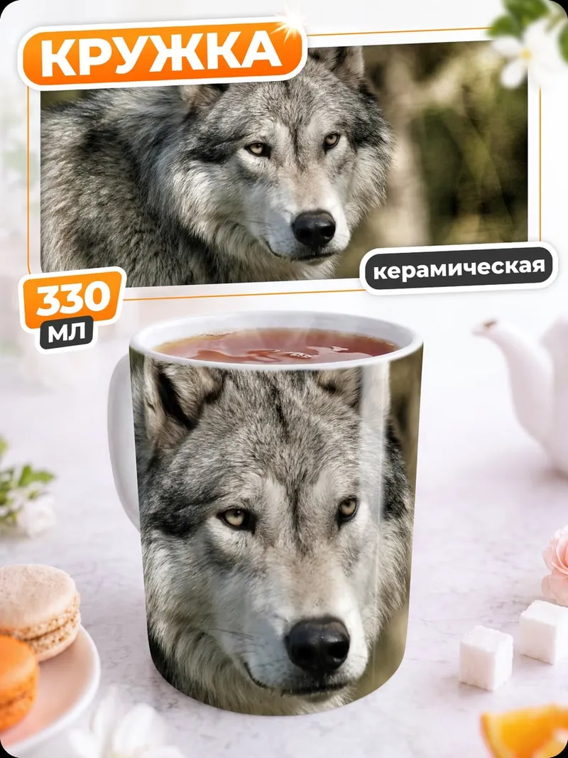 Кружка керамическая Серый волк