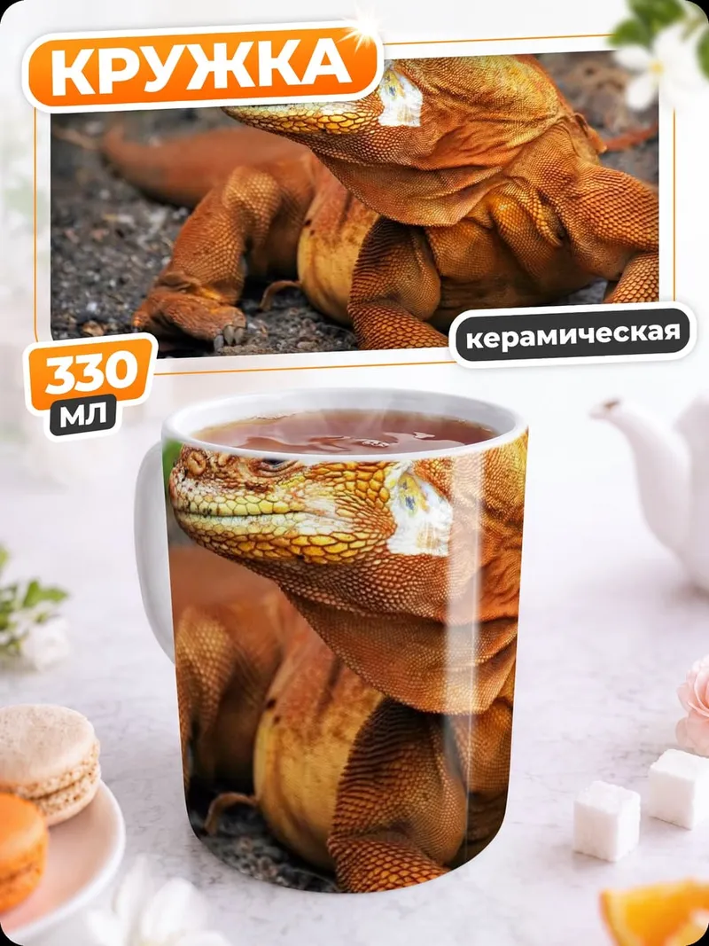 Кружка керамическая Оранжевая игуана на земле