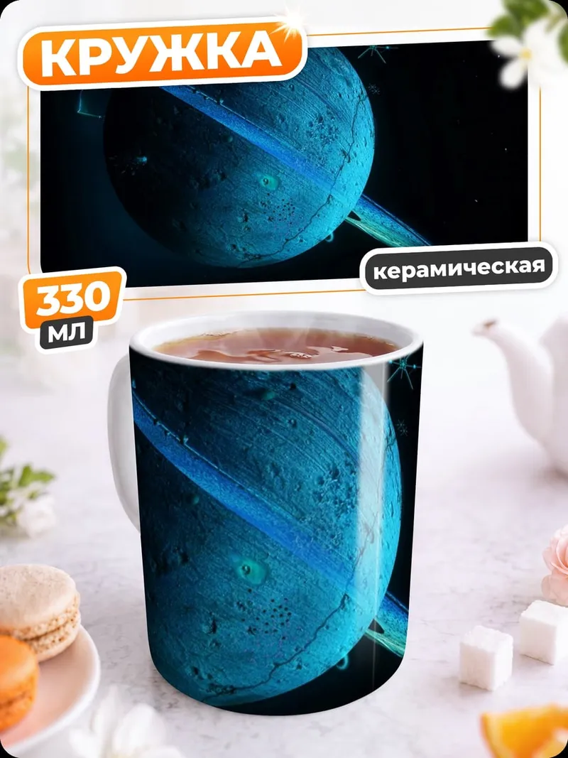 Кружка керамическая синяя планета