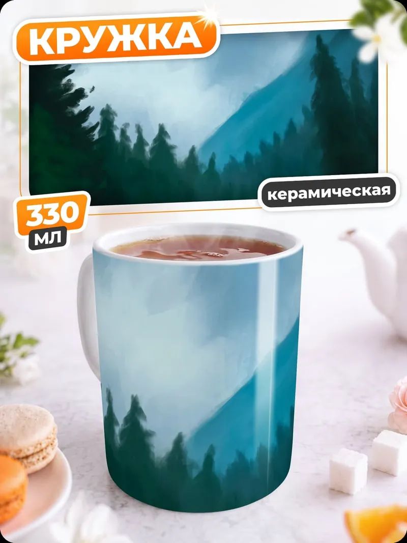 Кружка керамическая Горная река в лесу