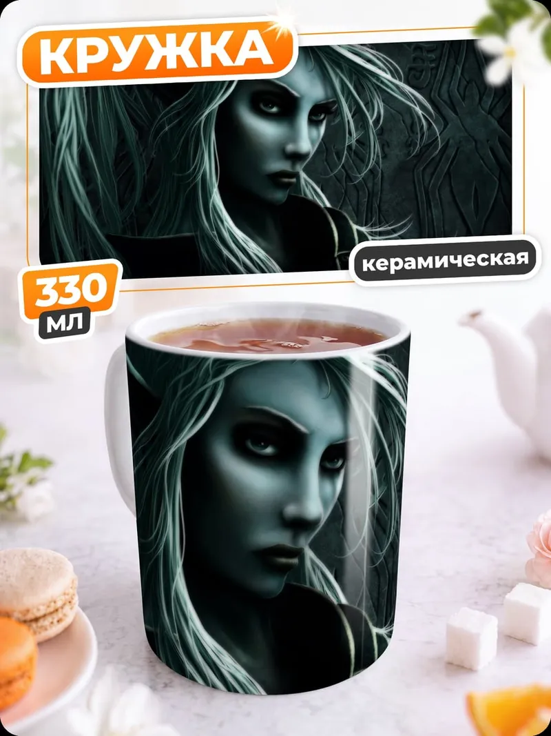 Кружка керамическая Эльфийка с белыми волосами