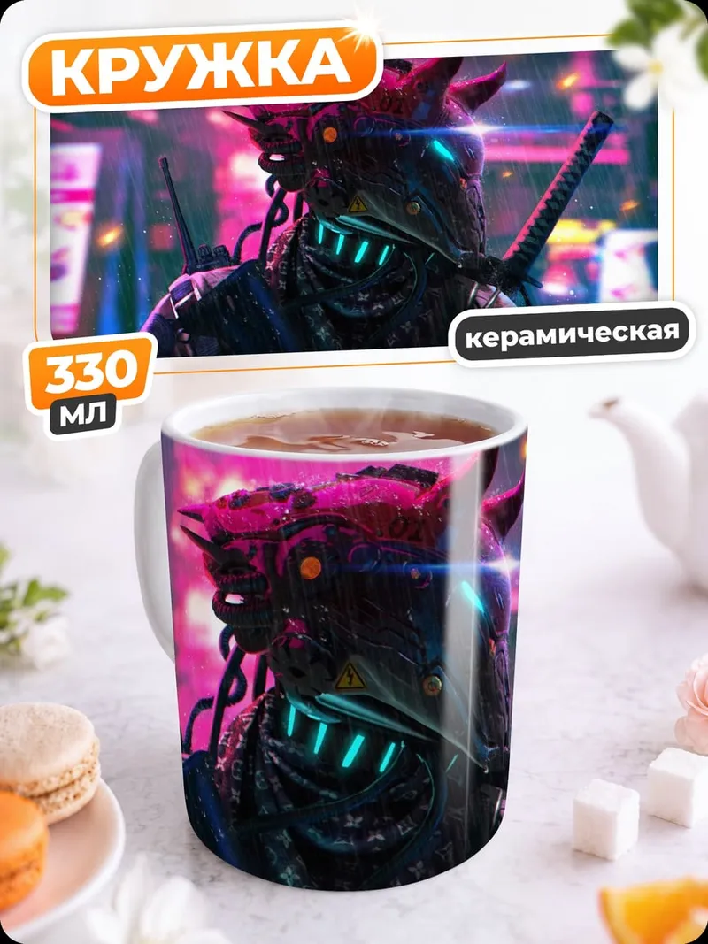 Кружка керамическая Киберпанк самурай