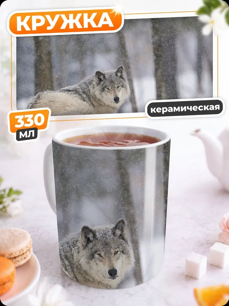 Кружка керамическая Волк в снегу