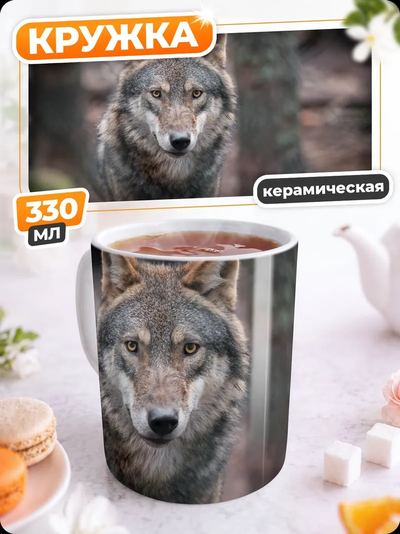 Кружка керамическая портрет волка