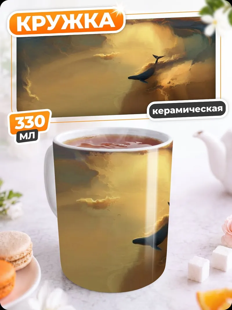 Кружка керамическая Кит на закате