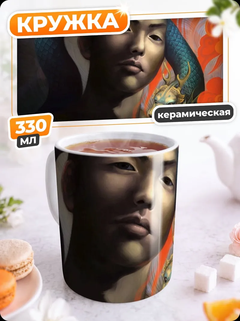 Кружка керамическая Японец со змеей