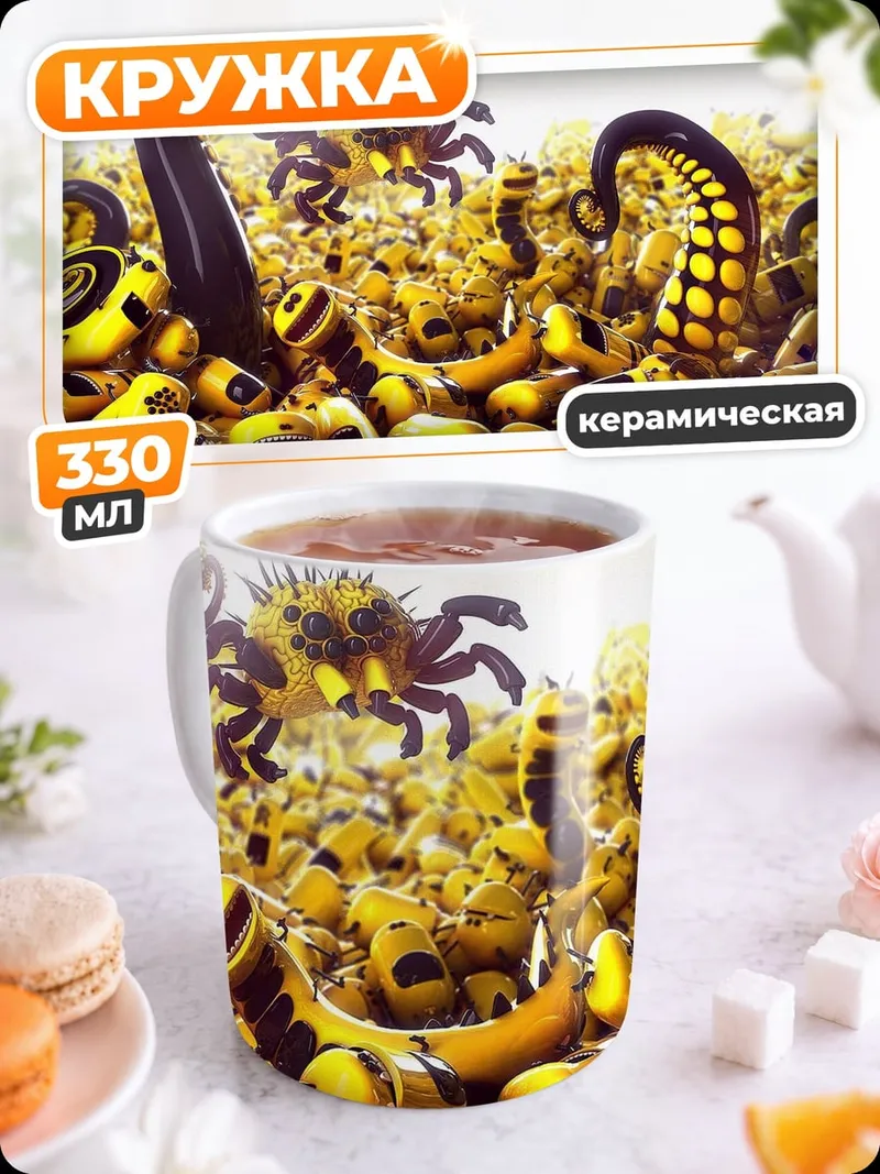 Кружка керамическая Желтые монстры в куче