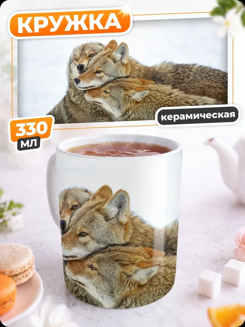 Кружка керамическая три койота в снегу
