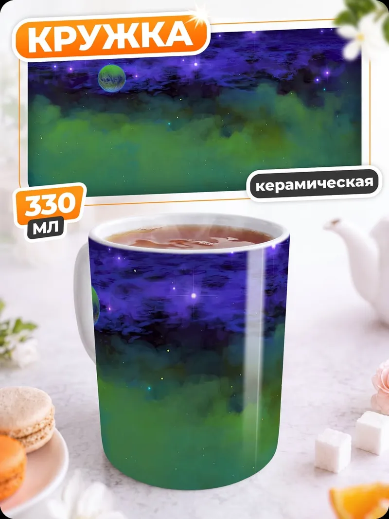 Кружка керамическая Космический пейзаж с планетами