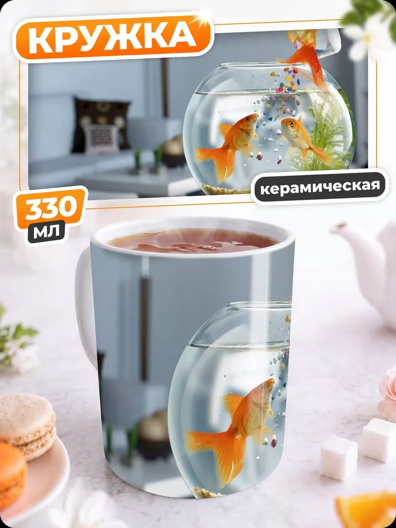 Кружка керамическая Золотые рыбки в аквариуме