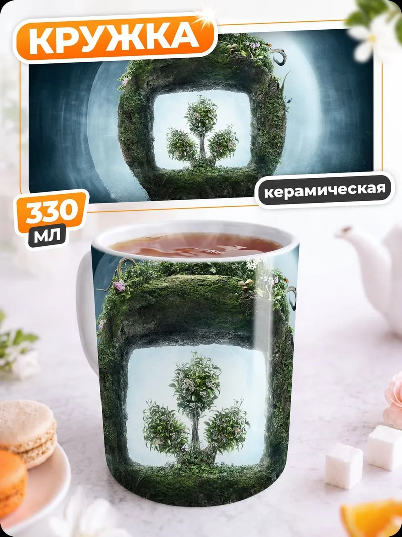Кружка керамическая Зелёный мир в круге