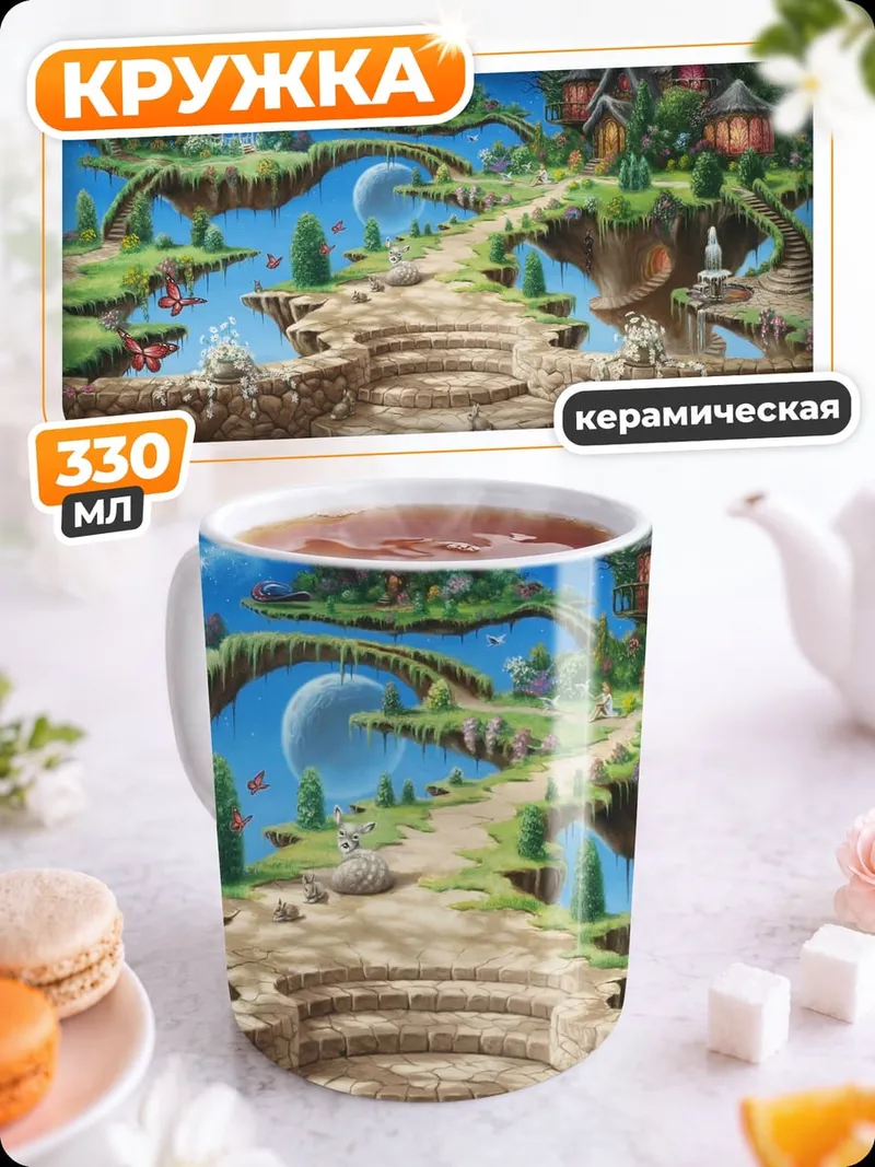 Кружка керамическая летающие острова фэнтези