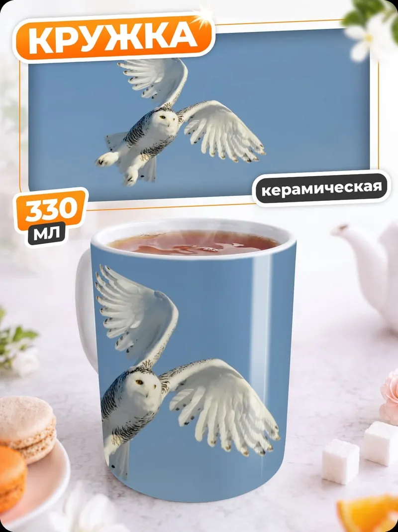 Кружка керамическая Белая сова в небе