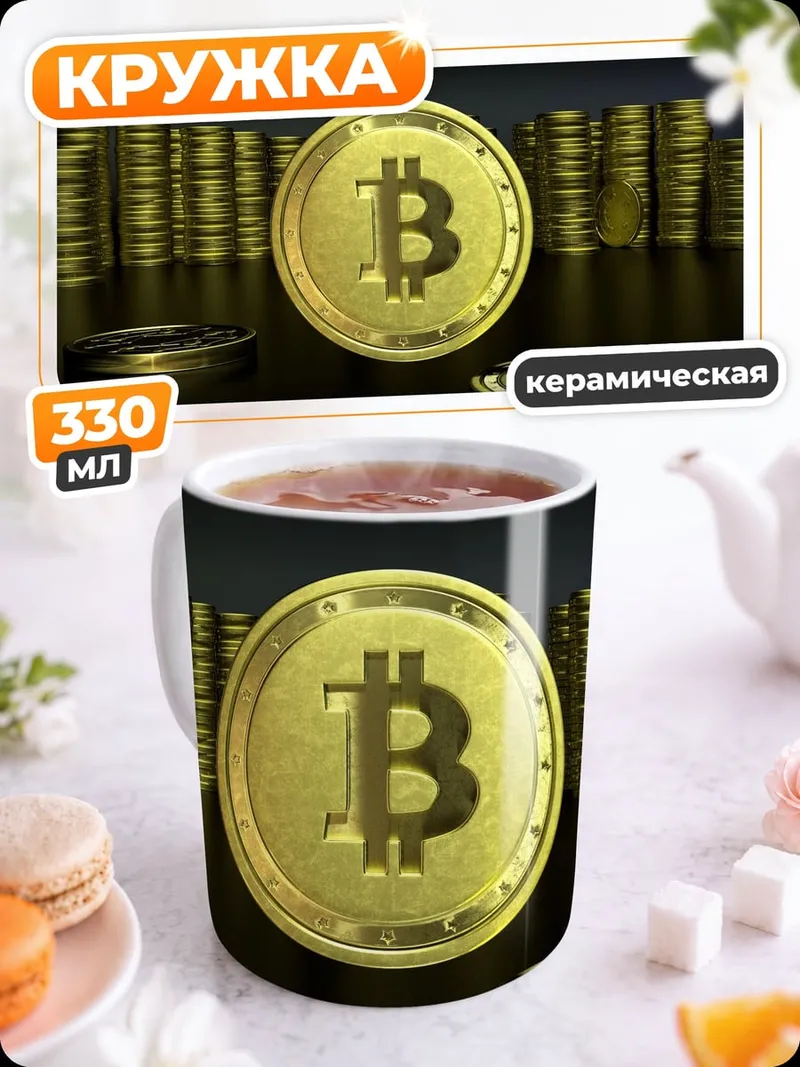 Кружка керамическая Золотые монеты биткоина