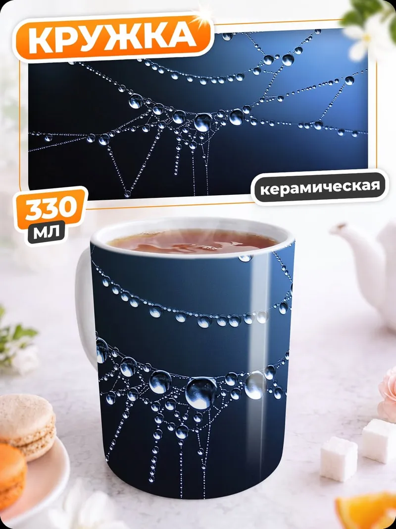 Кружка керамическая Капли на паутине