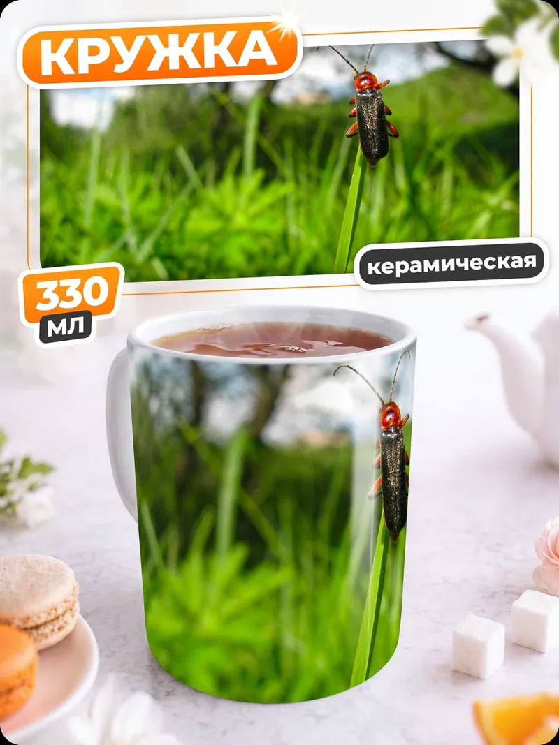 Кружка керамическая Жук на травинке