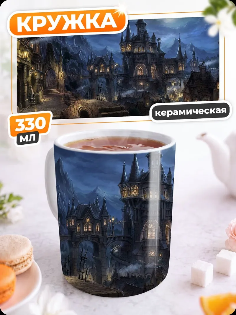 Кружка керамическая ночной город замок