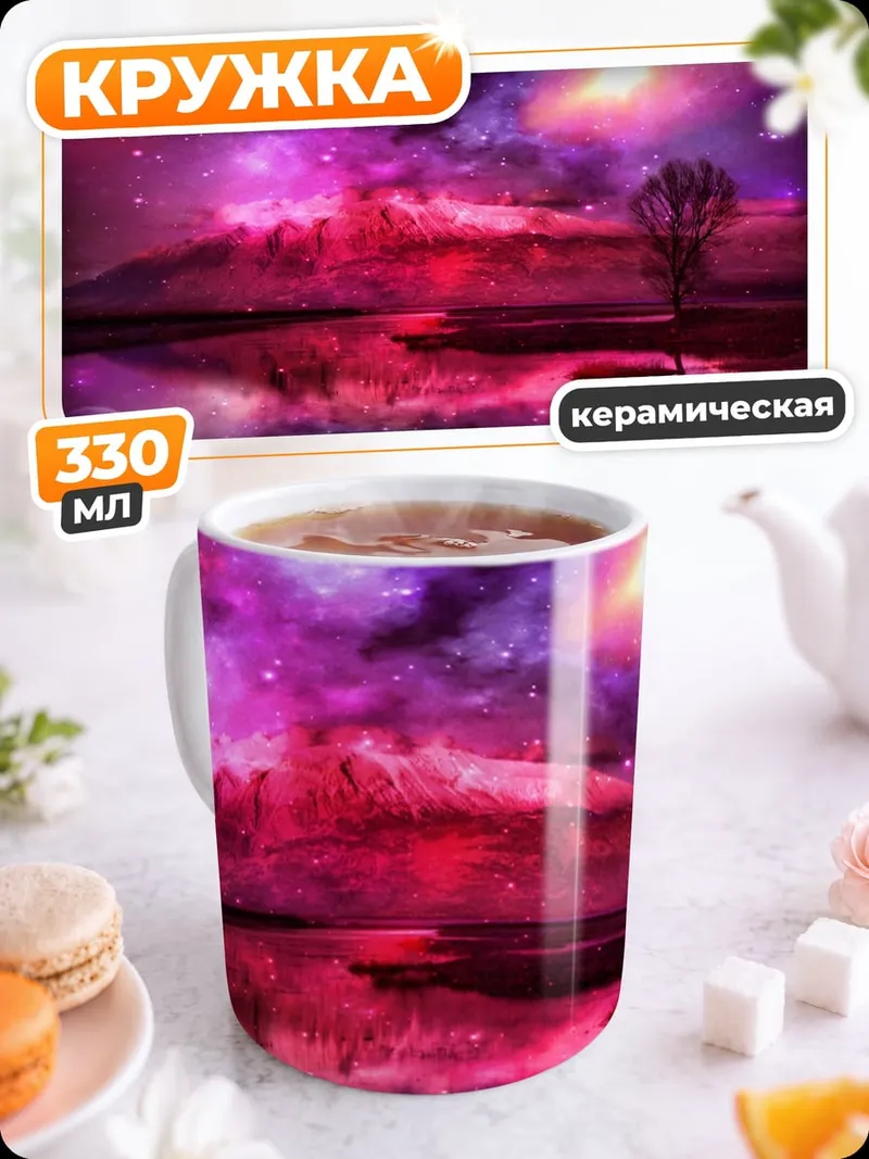 Кружка керамическая космический пейзаж с планетами