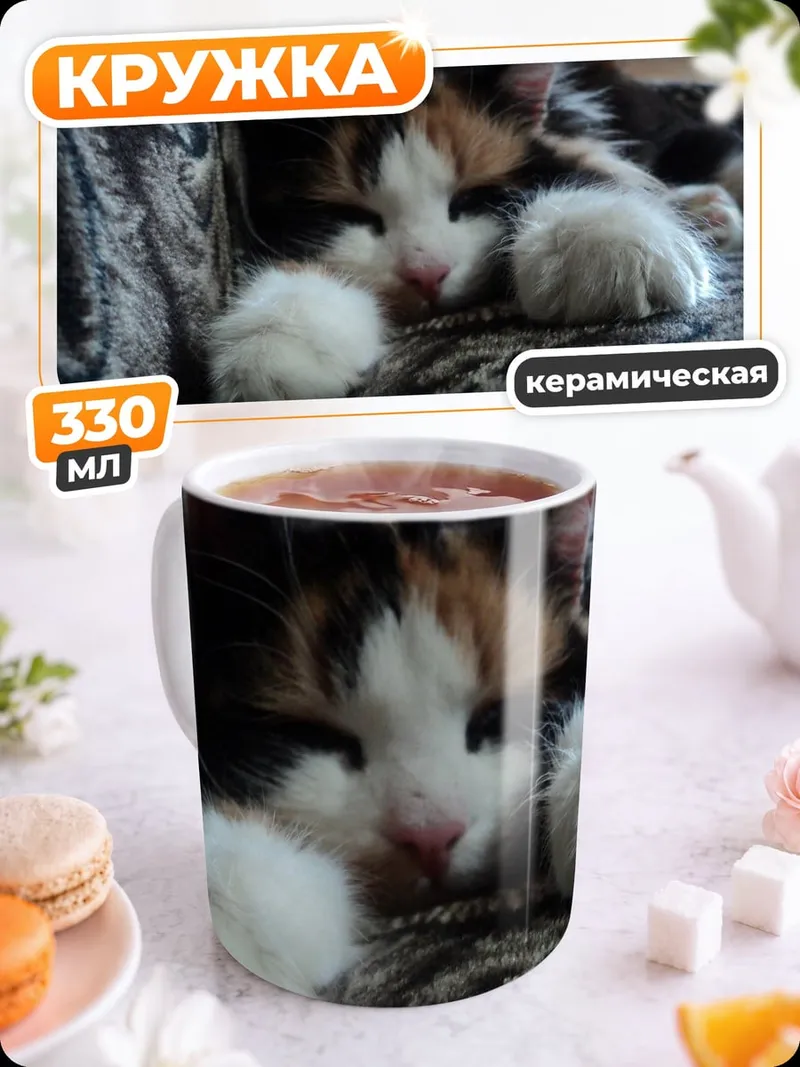 Кружка керамическая Спящий котенок