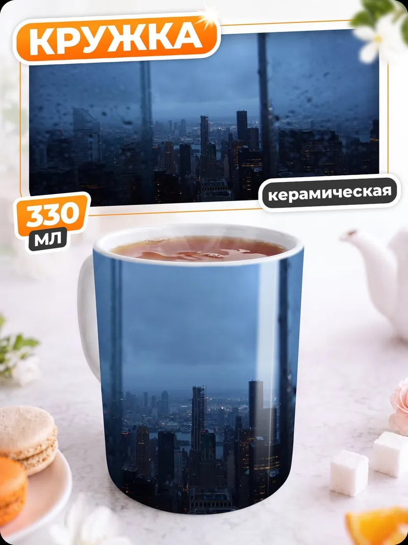Кружка керамическая Городской пейзаж в дождь